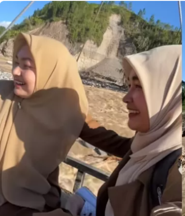 Viral! Demi Pengabdian, Guru Rela Seberangi Sungai Gunakan Tali Sling